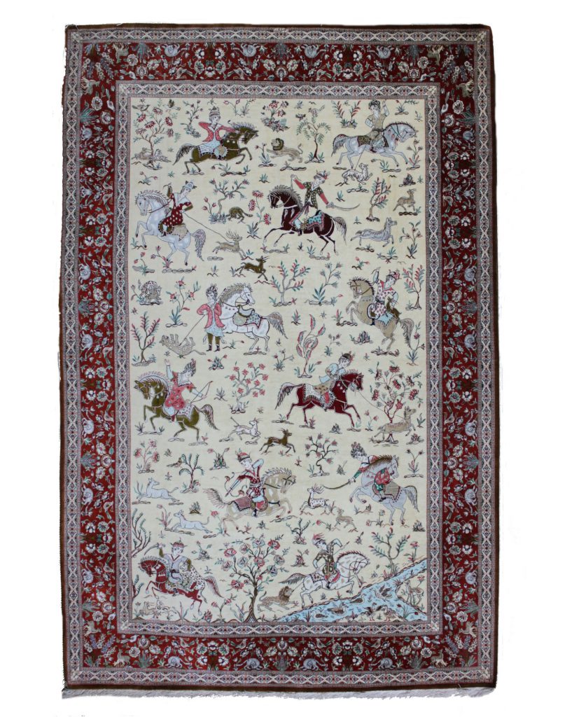 SILK GHOM (QOM), ORIGINAL PERSIAN CARPET, NATURAL COLORS, SILK ON SILK,  80X54 CM - Behruz tepisi